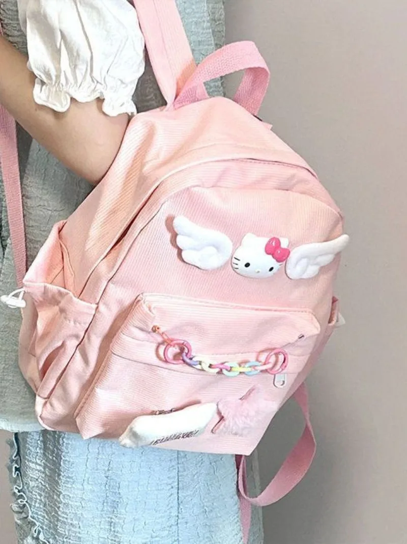 Sanrio Hello Kitty Backpacks Girls School Bags Pink Small Fresh Middle School Student  Back Pack Cute Soft Girl Crossbody Bag