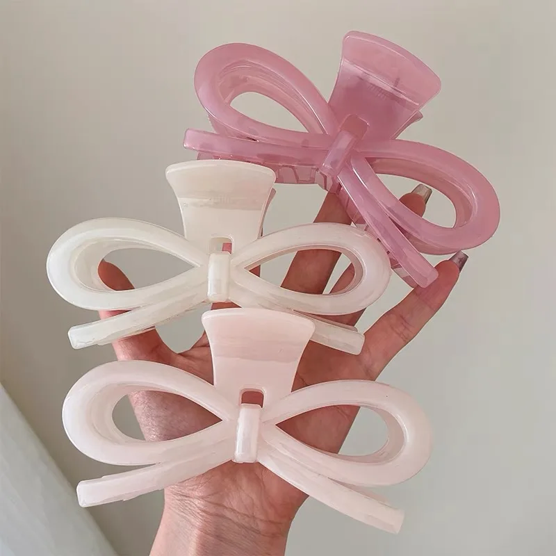 AWAYTR-Acrylic Bowknot مخلب الشعر للنساء ، مشبك ربطة العنق ، دبوس الشعر التصفيق ، إكسسوارات الشعر الكورية للفتيات