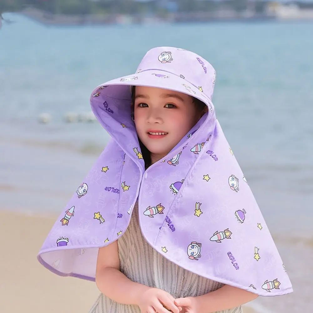 

Fashion Big Brim Baby Fisherman Hat Cartoon Sun Protection Kids Sunscreen Hat Bucket Cap Shawl Children Beach Cap Summer