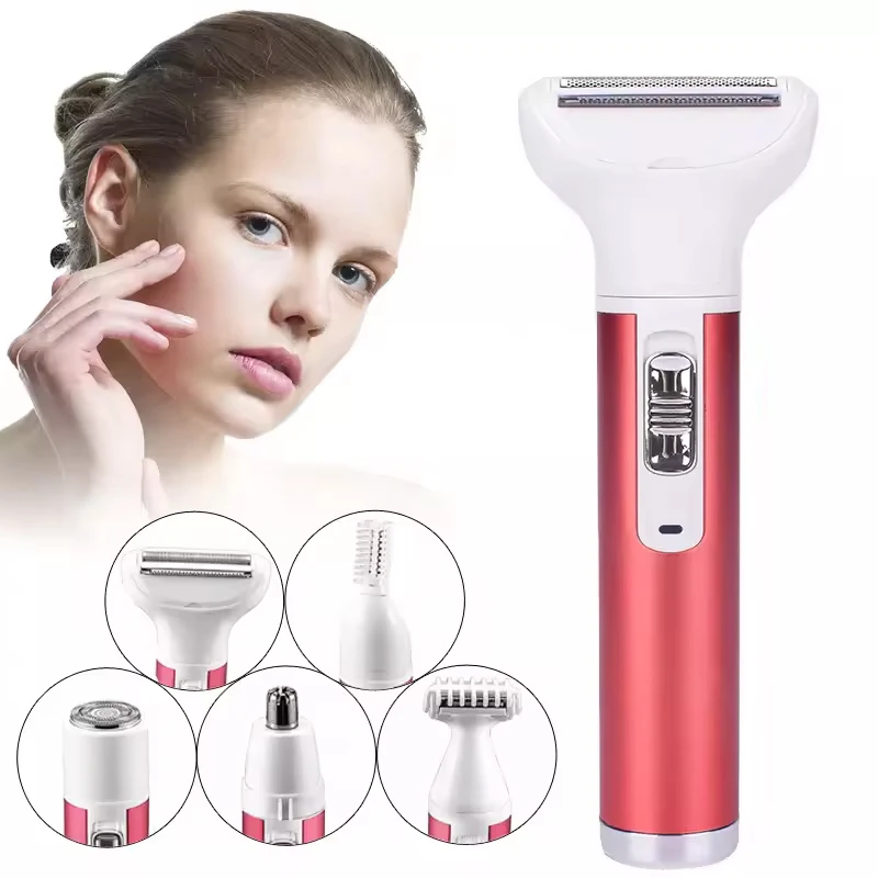 

5-in-1 Electric Rechargeable Women's Epilator Lady Shaver Nose Hair Trimmer Eyebrow Shaper Leg Armpit Bikini Hair Removal