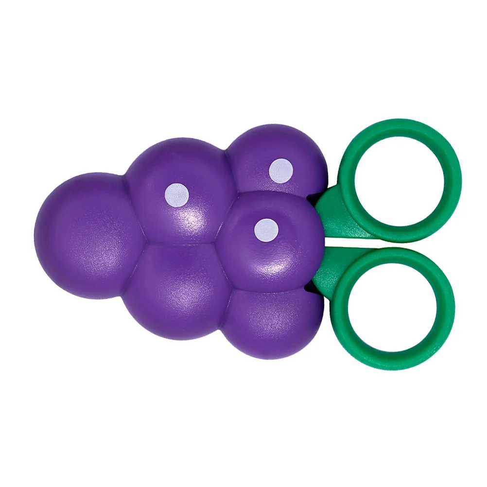Kids Grape Shape Safety Scissors Stainless Steel Sharp Blade with Blunt Tip Fruit Design One-Touch Open Easy Grip for Small