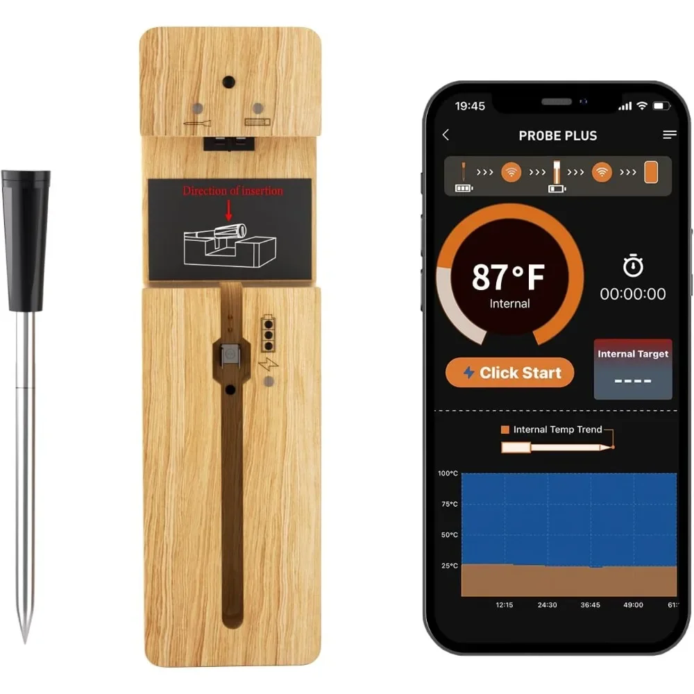 Беспроводной термометр для мяса, Цифровые Bluetooth Термометры для духовки и гриля с управлением через приложение, дистанционный диапазон 120 м/393FT