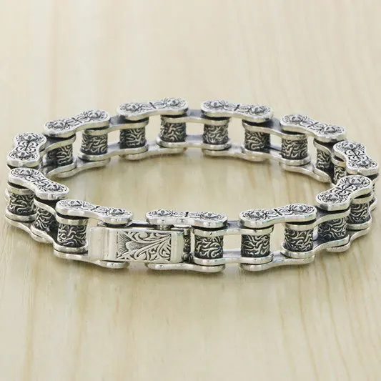 

Motorcycle Chain Bracelet Men's Sterling Silver Personalized Trendy Hip Hop Simple Korean Version Trendy Men's European and Amer