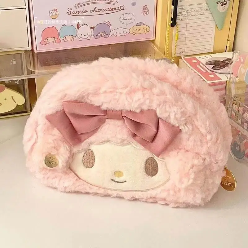 Miniso Melody Anime Plush Cute Pencil Case Kawaii Pen Bag Kids School Home Stationery Box Big eared dog Plush Bags Kids Gift