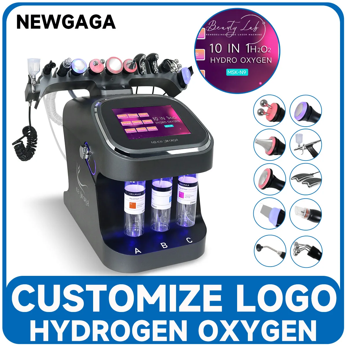 NEWGAGA 10-in-1 gezichtsmachine H2O2 Aqua Peeling Lift Skin Bubble Moisturizer Zuurstofmachine Hydro Huidverzorging Reiniging voor salon