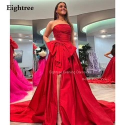 Eightree Red Taffeta Prom Dresses For Women Strapless Front Bow Arbic Women Evening Gown Long Birthday Formal Party Dress Split