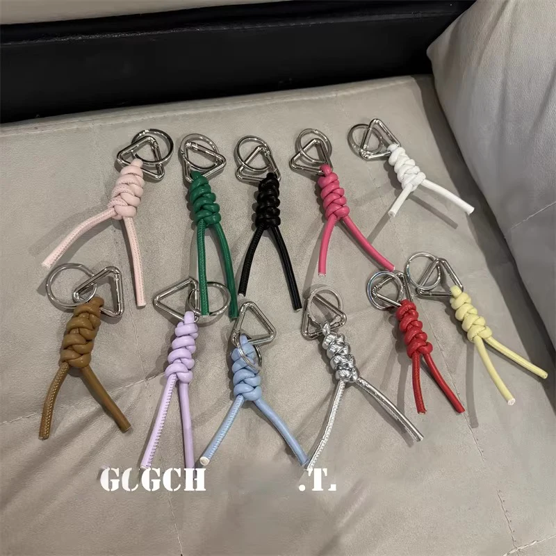 Handmade Woven Rope Leather Keychain Leather Versatile Keychain for Woman Bags DIY Accessories