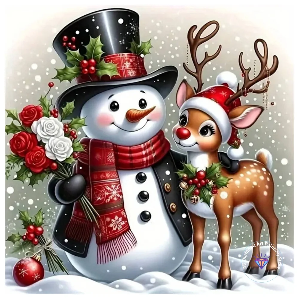 

Snowman Deer AB Diamond Painting Kit Square Round Diamond 5D DIY Winter Landscape Mosaic Handmade Art Exquisite Gift Home Decor