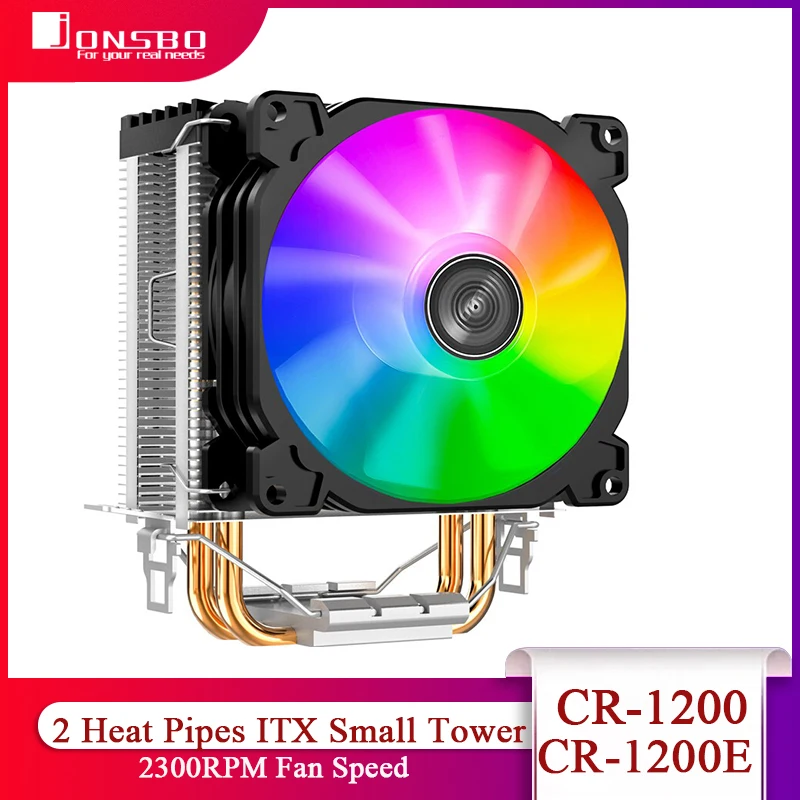 JONSBO CR1200/CR1200E CPU Radiator Pendingin 2 Pipa Panas Menara Prosesor CPU Pendingin Kipas 3Pin untuk Intel 1151 AMD AM4 RGB