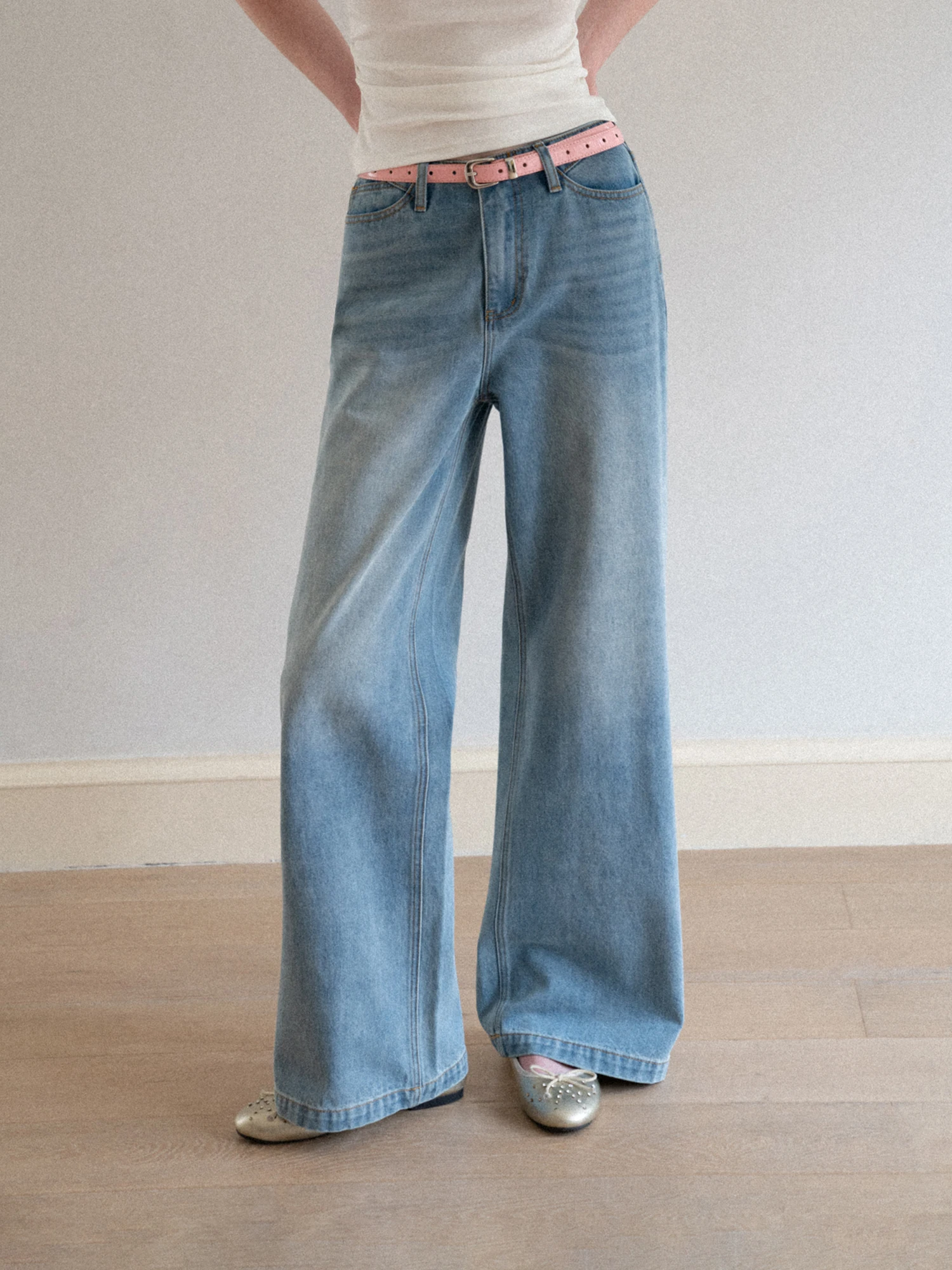 

Classic High Waist Versatile Straight Leg Blue Washed Denim Jeans Women Summer Loose Slimming Commute Wide Leg Long Pants