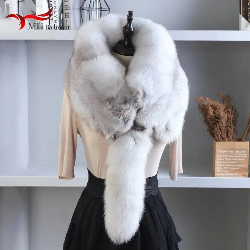 여성용 진짜 여우 모피 스카프, 럭셔리 파티, 겨울 모피 스카프, 천연 여우 모피 칼라, 매우 크고 따뜻한 부드러운 숄 액세서리