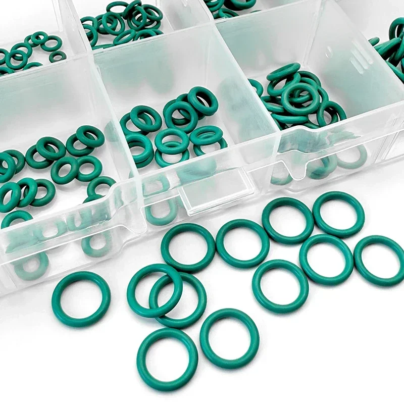 Green FKM Vitons O-Ring Kit 10 Sizes Fluoro Rubber CS 1-1.5mm OD 4 5 6 7 8 10mm High Temperature Oil Resistant Seals