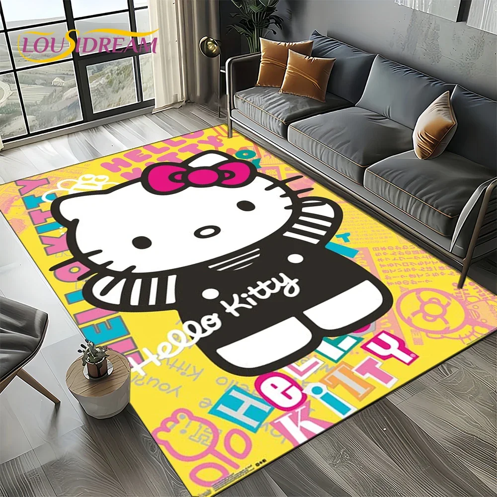 Cute Sanrio Cartoon Hello Kitty Girl Rug Carpet for Living Room Bedroom Home Decor,Non-slip Decoration for Sofa Doormat Gift Kid