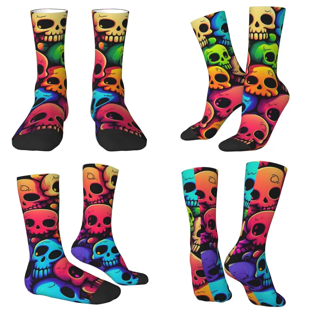 All Seasons Crew Stockings Colorful Skull Graffiti Design In A Cartoon Socks Funny Long Socks for Men Women Valentine's Day Gift
