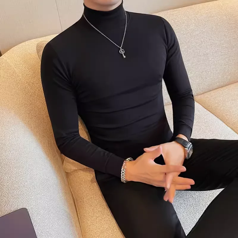 Men's T Shirts Autumn Winter New Turtleneck Long Sleeve T-Shirts For Men Clothing 2024 Slim Fit Casual Basic Tee Shirt Homme 4XL