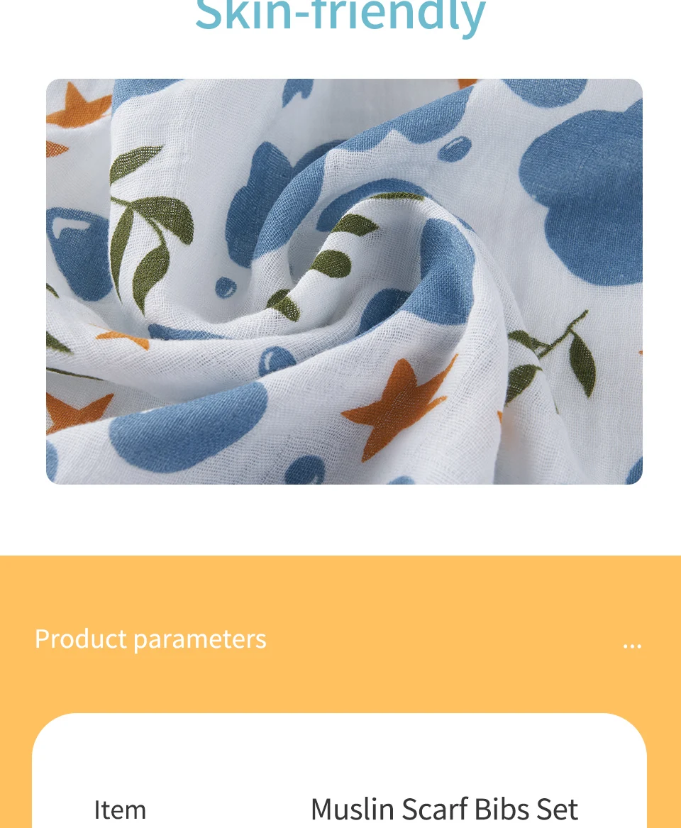Elinfant 5-teiliges Geschenkset aus Bambus-Baumwoll-Musselin-Lätzchen, Spucktuch, 100 % Baumwolle, 60 x 60 cm, 2 Schichten, Baby-Schal, Taschentuch – Detail 7