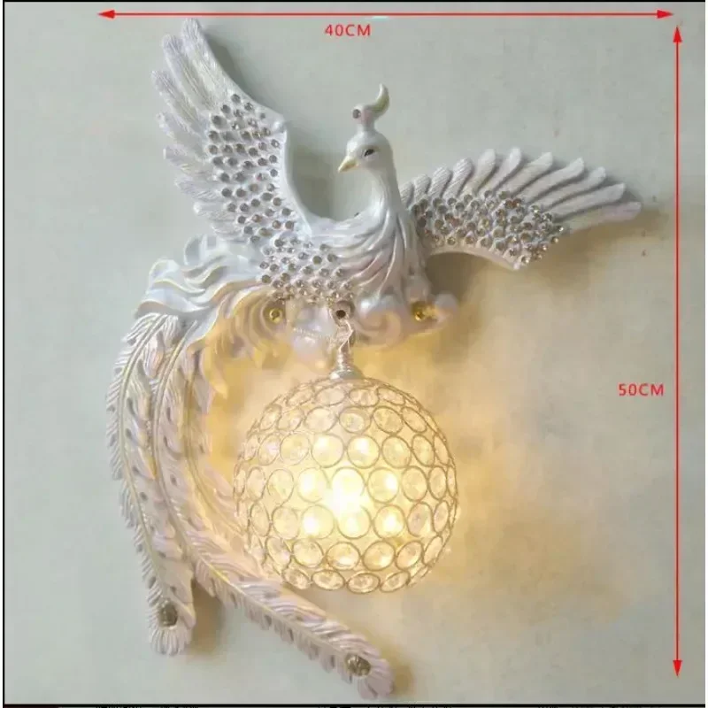 French pastoral hand-painted blue Phoenix carving craft wall lamp bedroom living room TV wall aisle balcony LED wall lamp