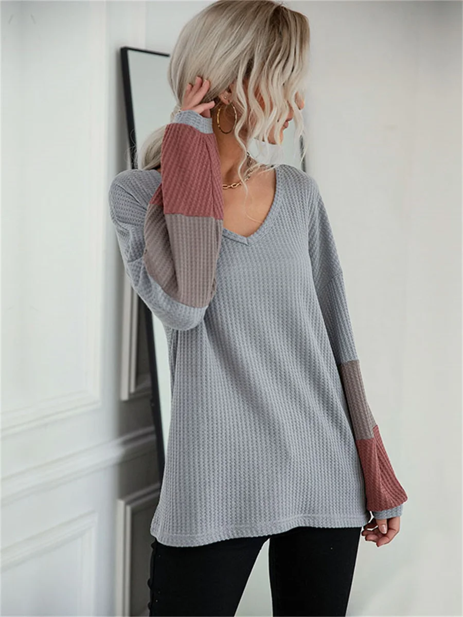 

Woman Sweaters Knitted Pullover Women Spring Autumn Sweater V-Neck Long Sleeve Striped Printed Tops AA4485