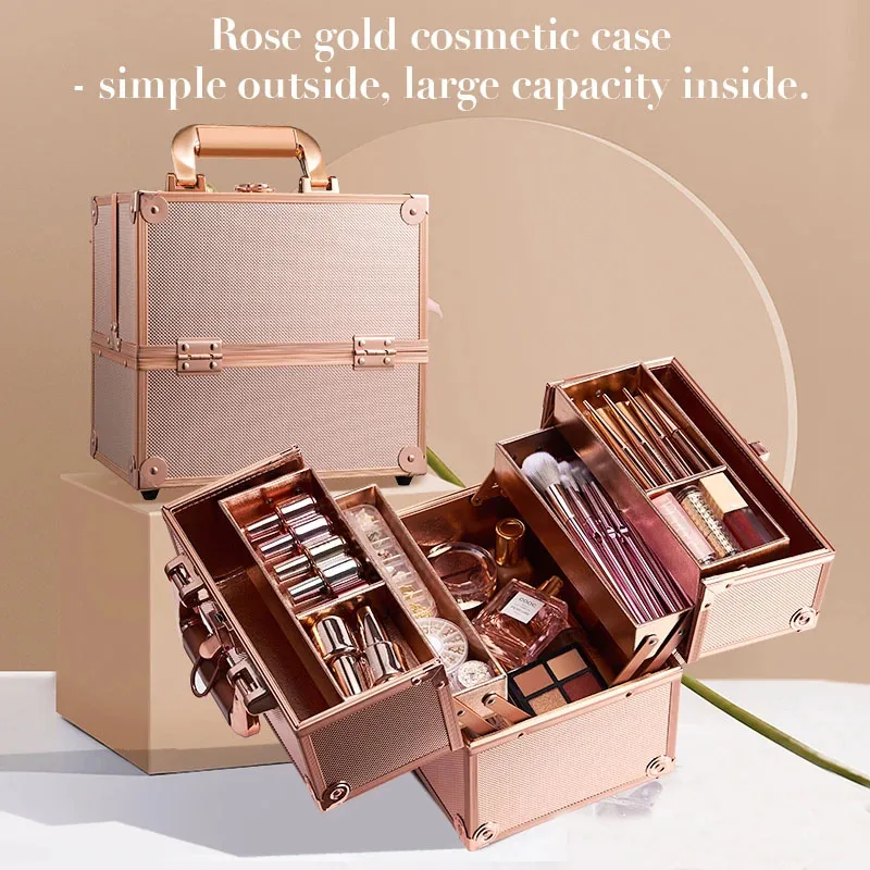 

Makeup Case Portable Travel Alloy Cosmetics Make Up Storage Organizer Box Jewelry Nail Manicure Beauty Vanity Suitcase for Women