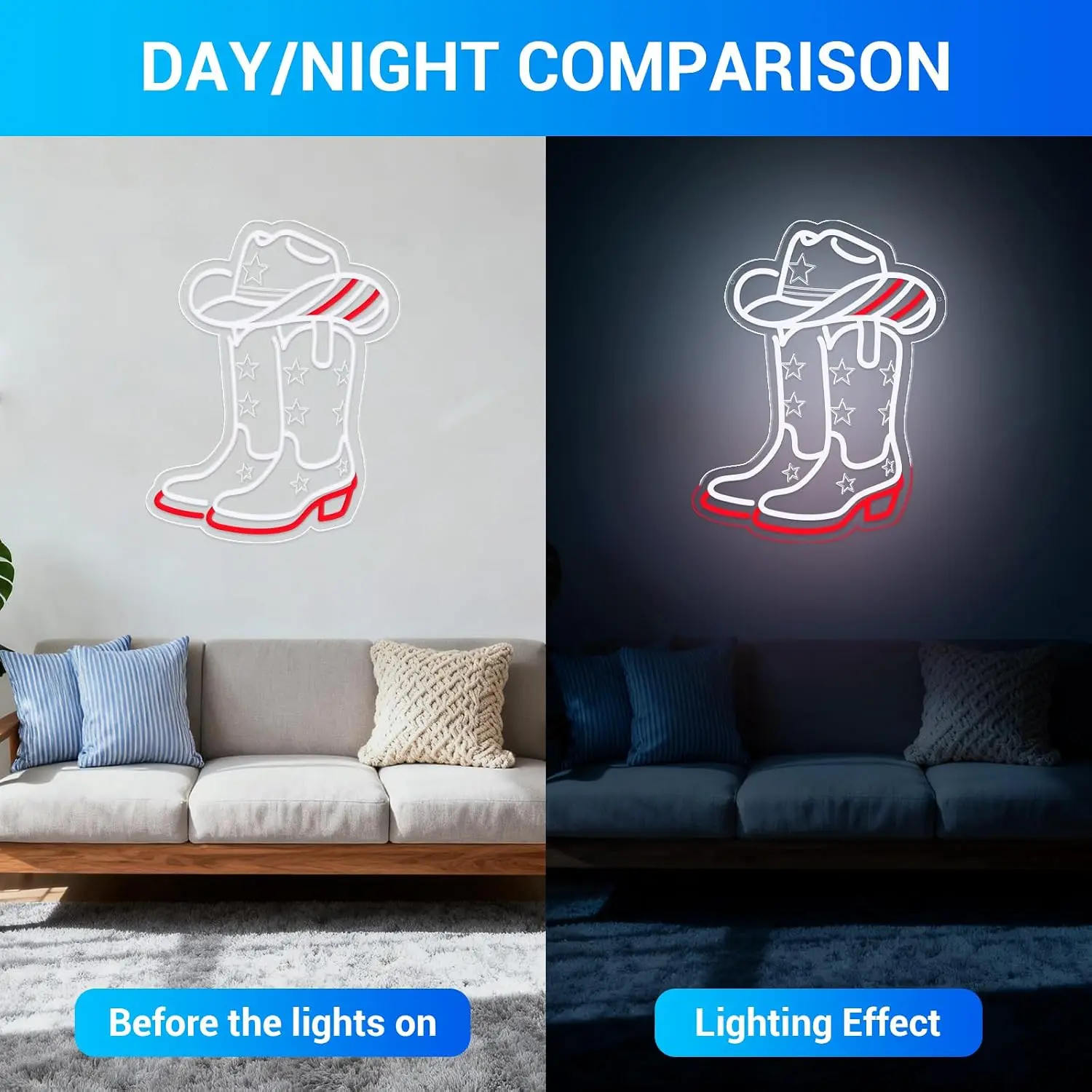 Cowboy Boots and Hat LED Neon Sign USB Powered Neon Light for Bar Man Cave Bedroom Home Decoration USB Night Light Gift view 3