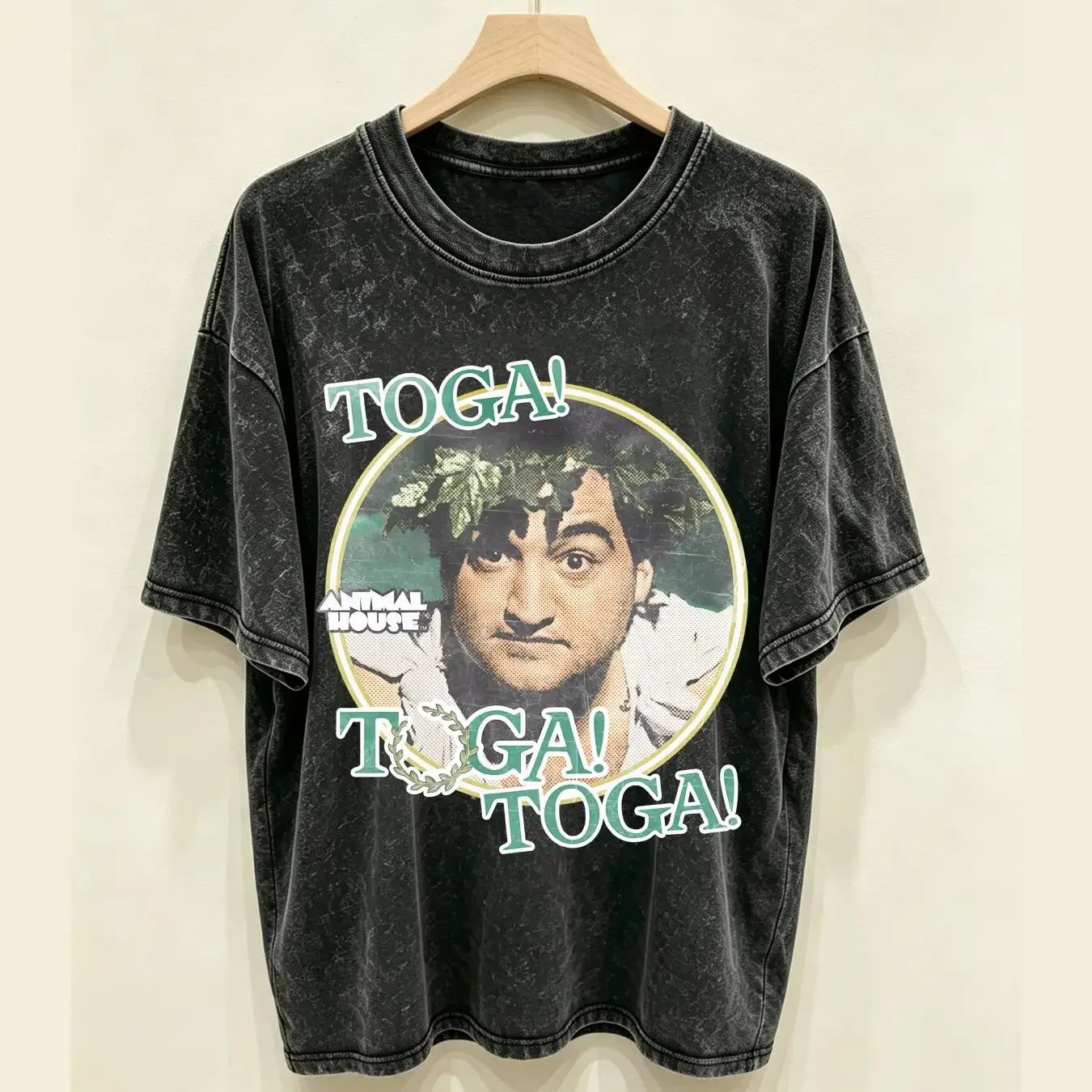 washed T Shirt Animal House Toga Mens Licensed Classic Movie Bluto White vintage Washed homme Stretched graphic Casual Slightly