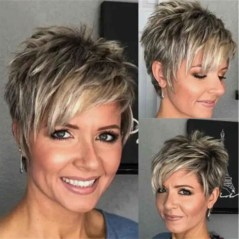 Short Grey Synthetic Wig with Bangs Mixed For Women Cosplay Party