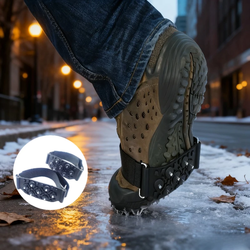 Um par de palmilhas antiderrapantes resistentes para botas e sapatos, tração antiderrapante, compatível com caminhadas, neve e atividades ao ar livre