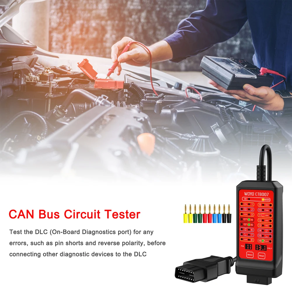 WOYO-CAN Bus Circuit Tester, Diagnóstico do Veículo, Diagnósticos On-Board, Break Out Box Detection, 16 Pin, 12V, 24V