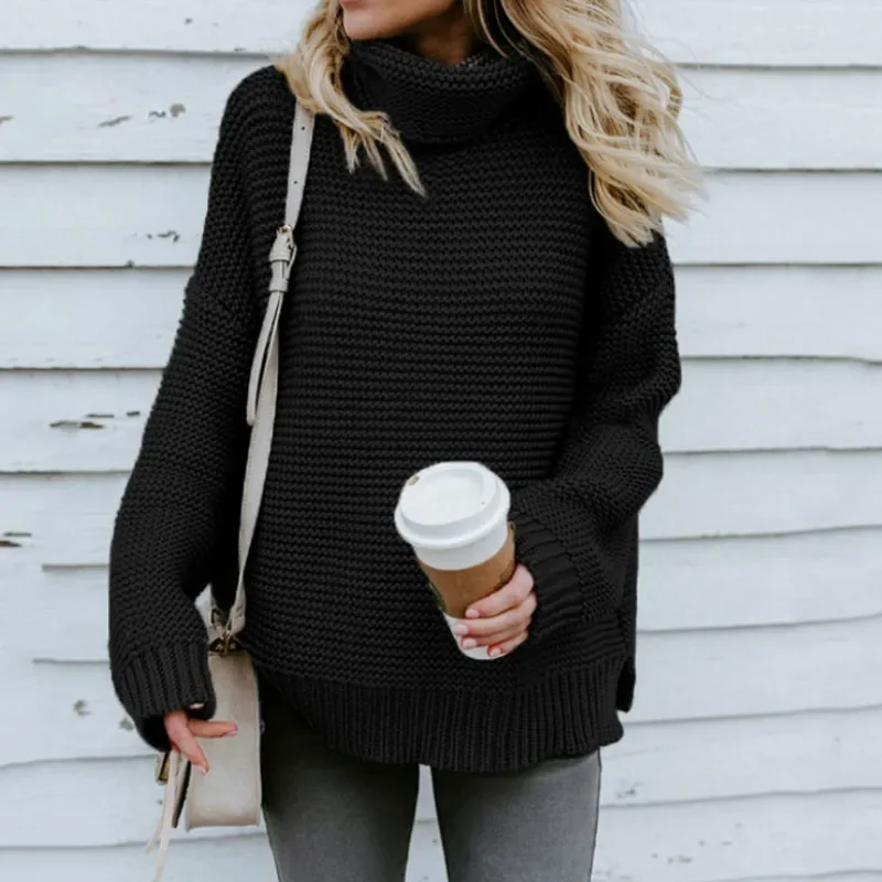 Женский осенне-зимний свитер с высоким воротником, свитер с вытягивающим эффектом, Женский Повседневный теплый свитер в европейском и американском стиле, Свитер оверсайз