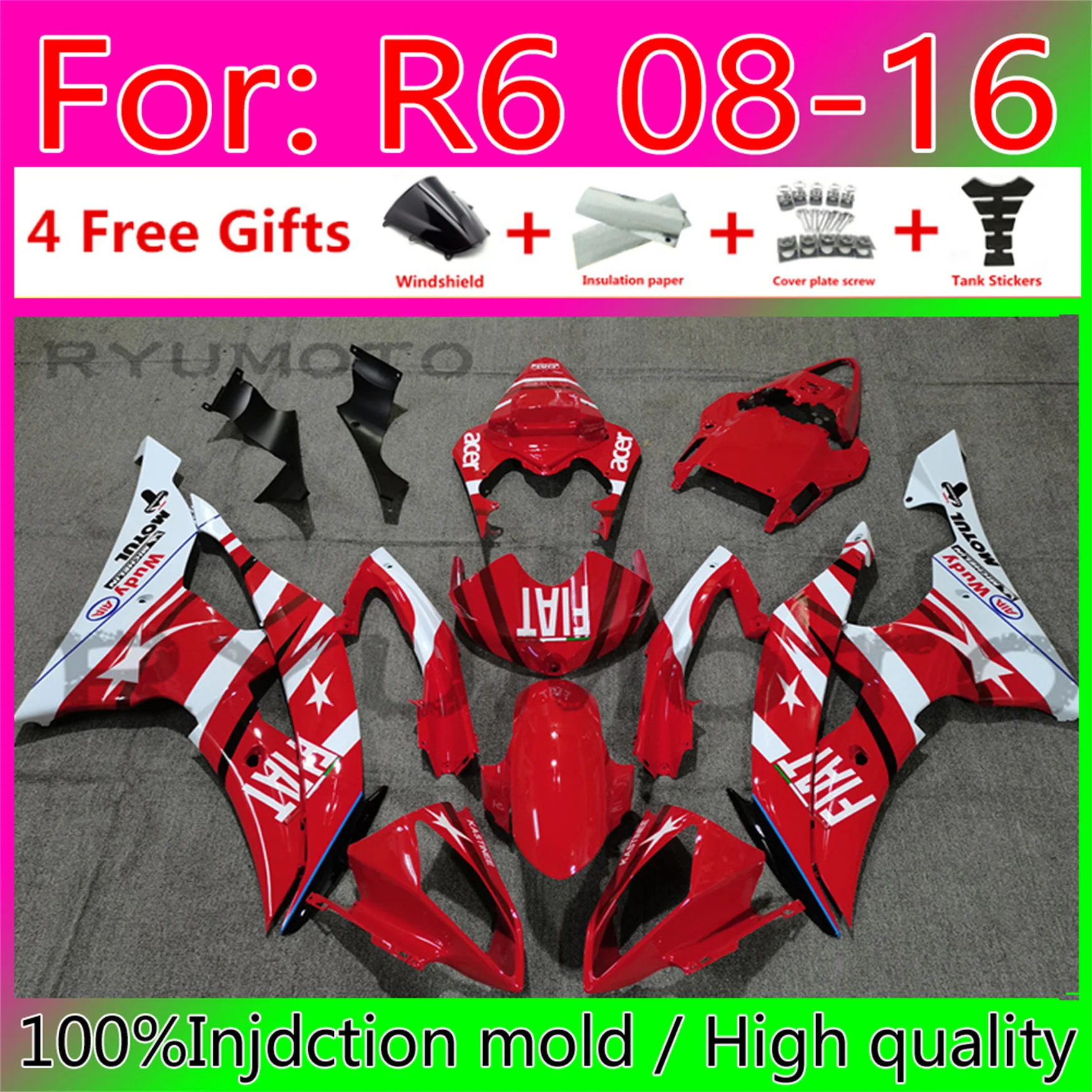 

Мотоциклетные комплекты обтекателей для Yamaha YZF R6 2008 2009 10 2011 12 13 15 16 Обтекатели для кузова Φ 08 09 11