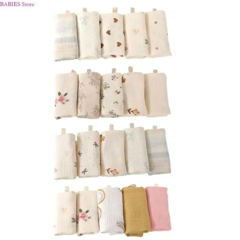 

C9GB Set of 5pcs Baby Washcloths 4-Layer Cotton Square Face Towel for Sensitive Skin Newborns Bath Time Small Handkerchief