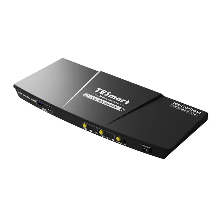 TESmart Dual 4K60Hz Hybrid KVM Docking Station Kit USB-C DP for MST & EDID Video Switch for 1 Laptop & 1 Desktop in Stock