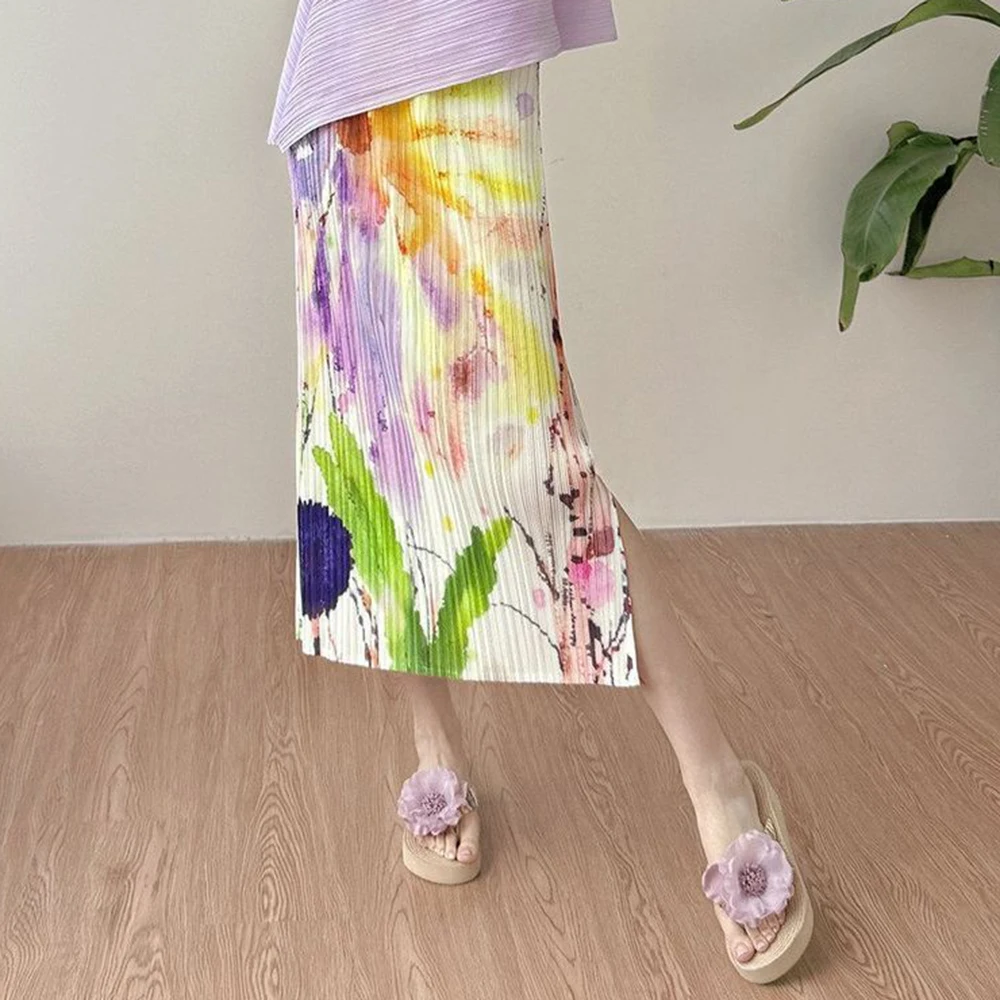 2026 summer new purple irregular short-sleeved t-pleated printed vacation style suit  harajuku skirts for women