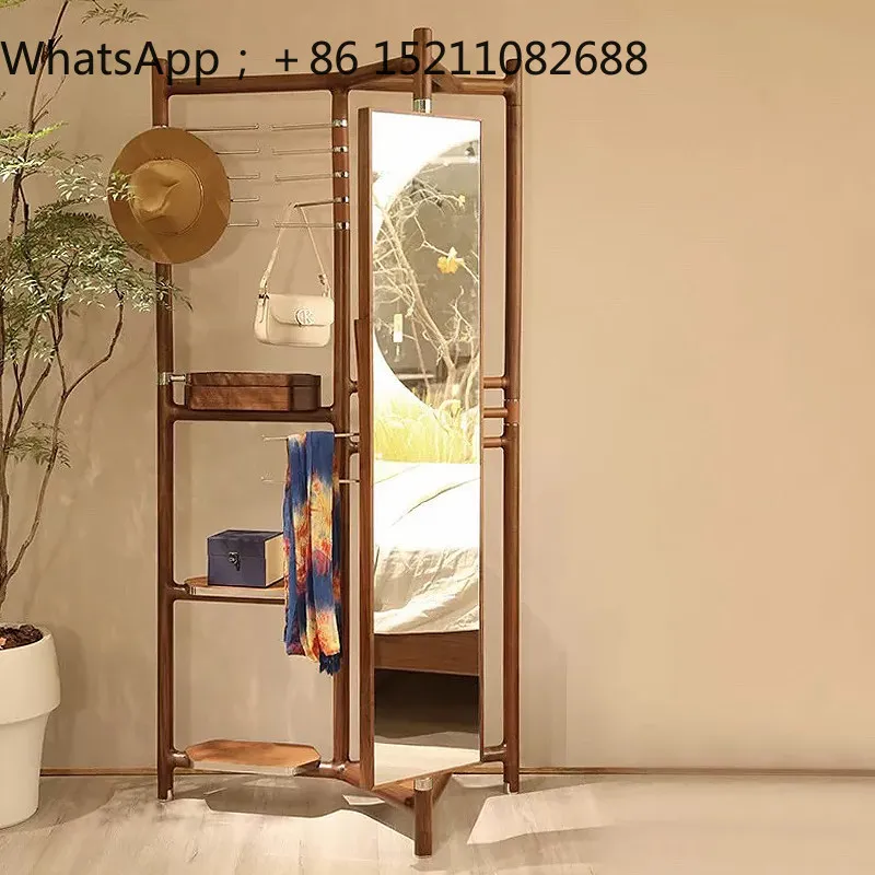 SCY light luxury high-end walnut coat rack floor-to-ceiling multi-function rotatable hanger cloakroom storage rack