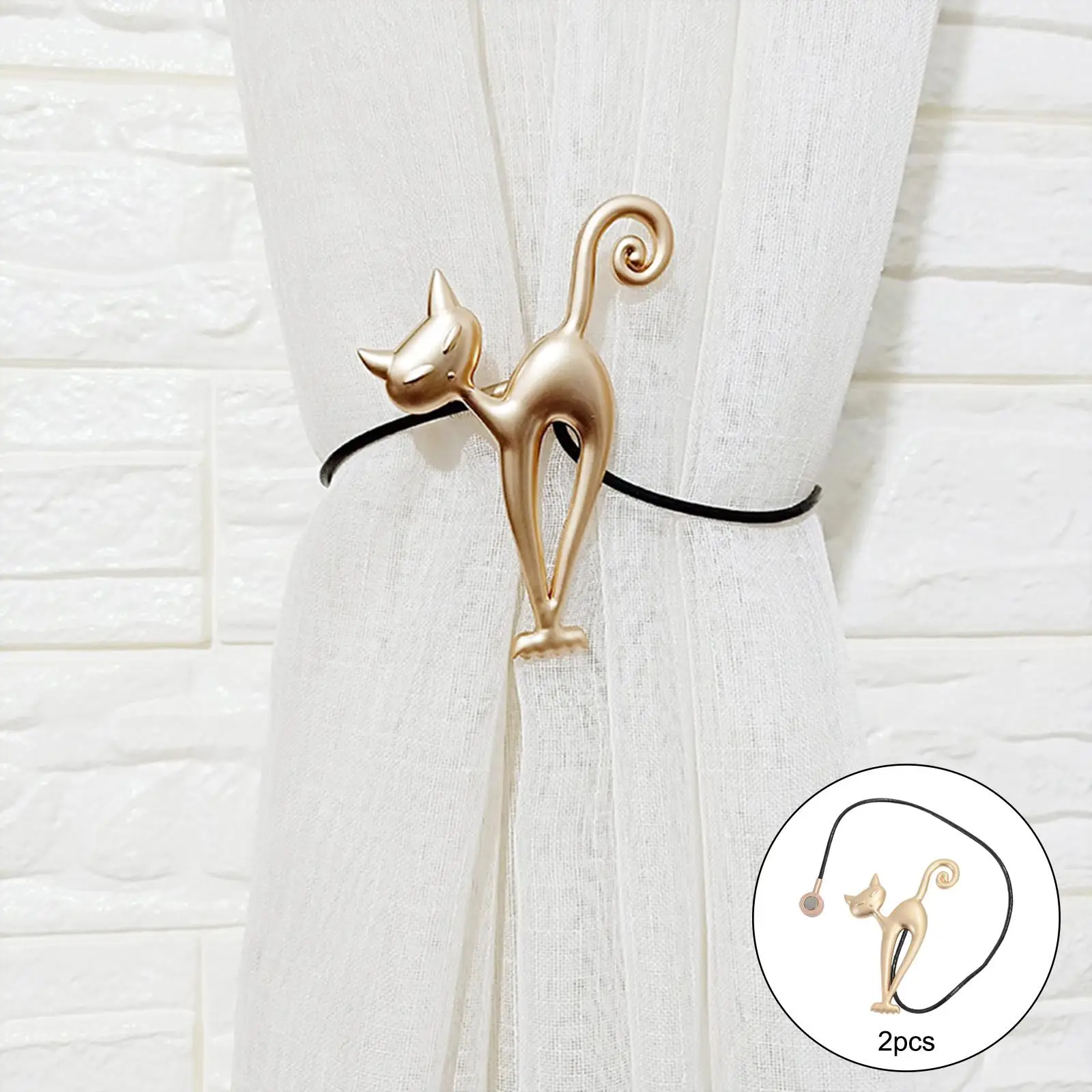 Magnetic Cat Curtain Tiebacks Alloy Drape Holders No Drill Window Decor for Living Room Bedroom Office