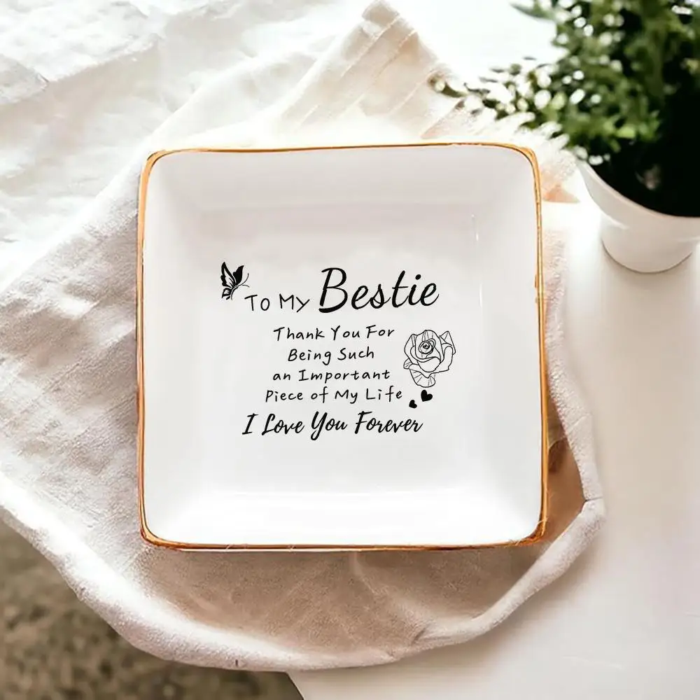 Friend Gifts - Ceramic Decorative Tray for Jewelry & Trinkets, Aesthetic Home Decor - Key Dish, Ring Holder, Jewelry Organizer -