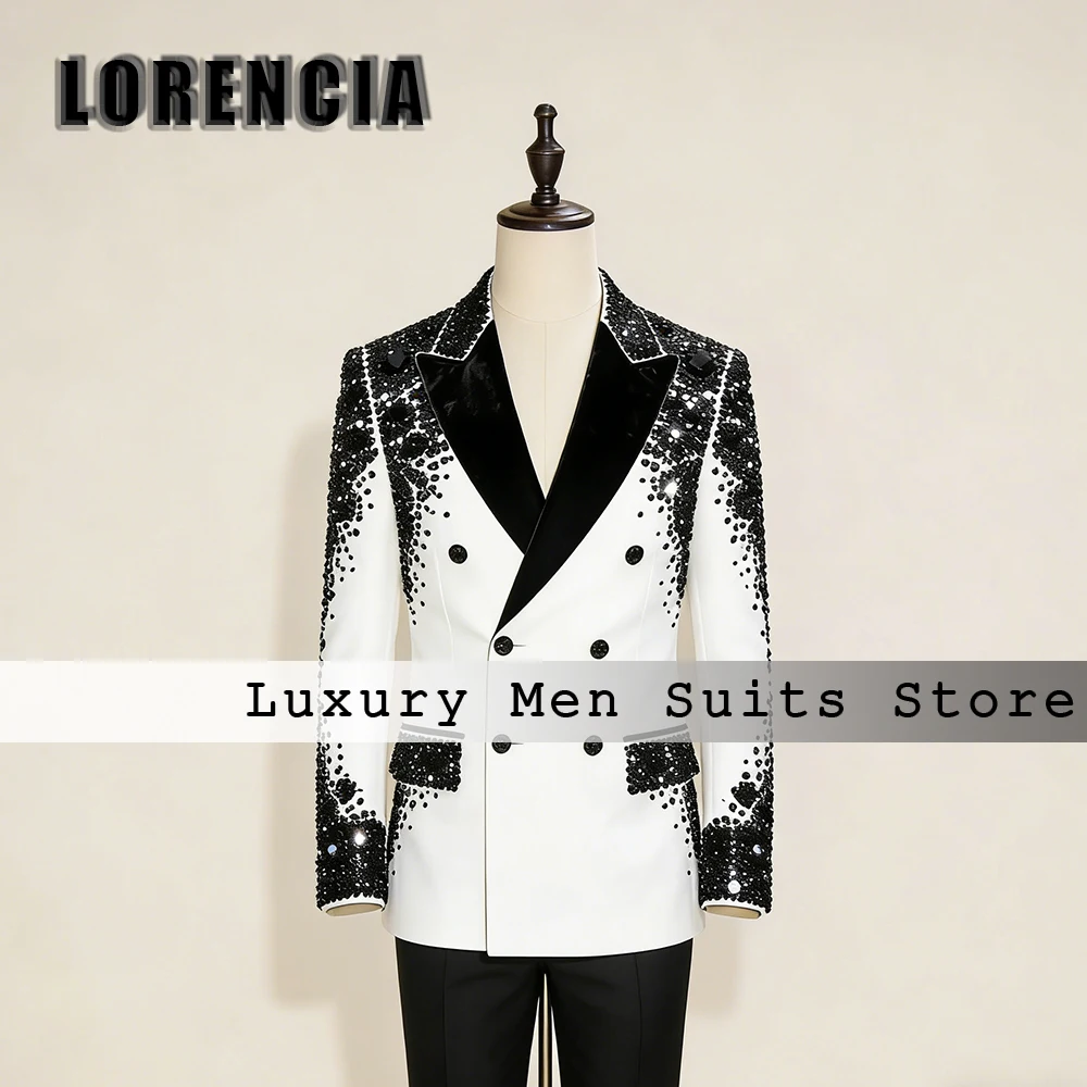 

Simple Diamond Suits for Men 2 Pieces Double Breasted Wedding Tuxedos Set Groom Outfits Customized Blazer Pants trajes de novio