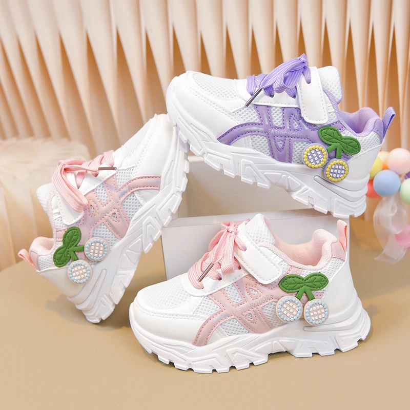 Kids'Casual Shoes Fruit PU Leather Autumn Sports Shoes For Children Anti-slip Designer Breathable Pink Purple Size 26-37