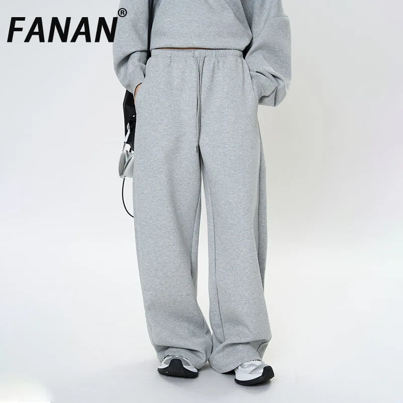 

FANAN Solid Minimalism Wide Leg Pants For Women Elastic High Waist Trousers Office Lady Loose Clothing Female 2025 Spring New