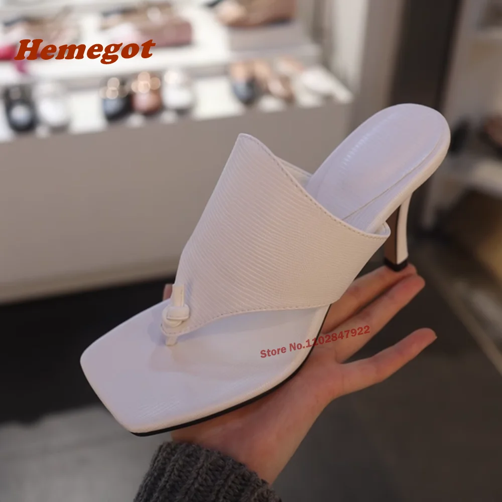 White Pinch Toe Flip-Flops Square Toe Stiletto Heels Slippers Slip On 2023 New Solid Leather Summer Luxury Outside Elegant Shoes