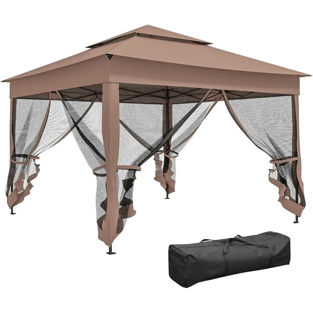 

Уличная беседка 11' x 11' с съемной сеткой, площадь теневого затенения 114 кв. футов, сумка для переноски в комплекте, подходит для мероприятий и садов, коричневая.