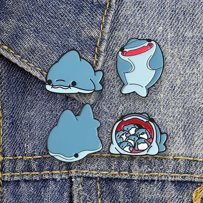 Niedliche Hai-Emaille-Abzeichen „Stay Positive“ Skelett-Cartoon-Pins Lustige Meeres-Tier-Metallbroschen Anstecknadel-Set Geschenk für Freunde – Detail 2