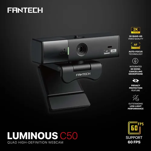 FANTECH LUMINOUS C50 Webcam 2K 2560 x 1440 30fps Enfoque automático Micrófono incorporado con cancelación de ruido 3D Mini cámara para PC