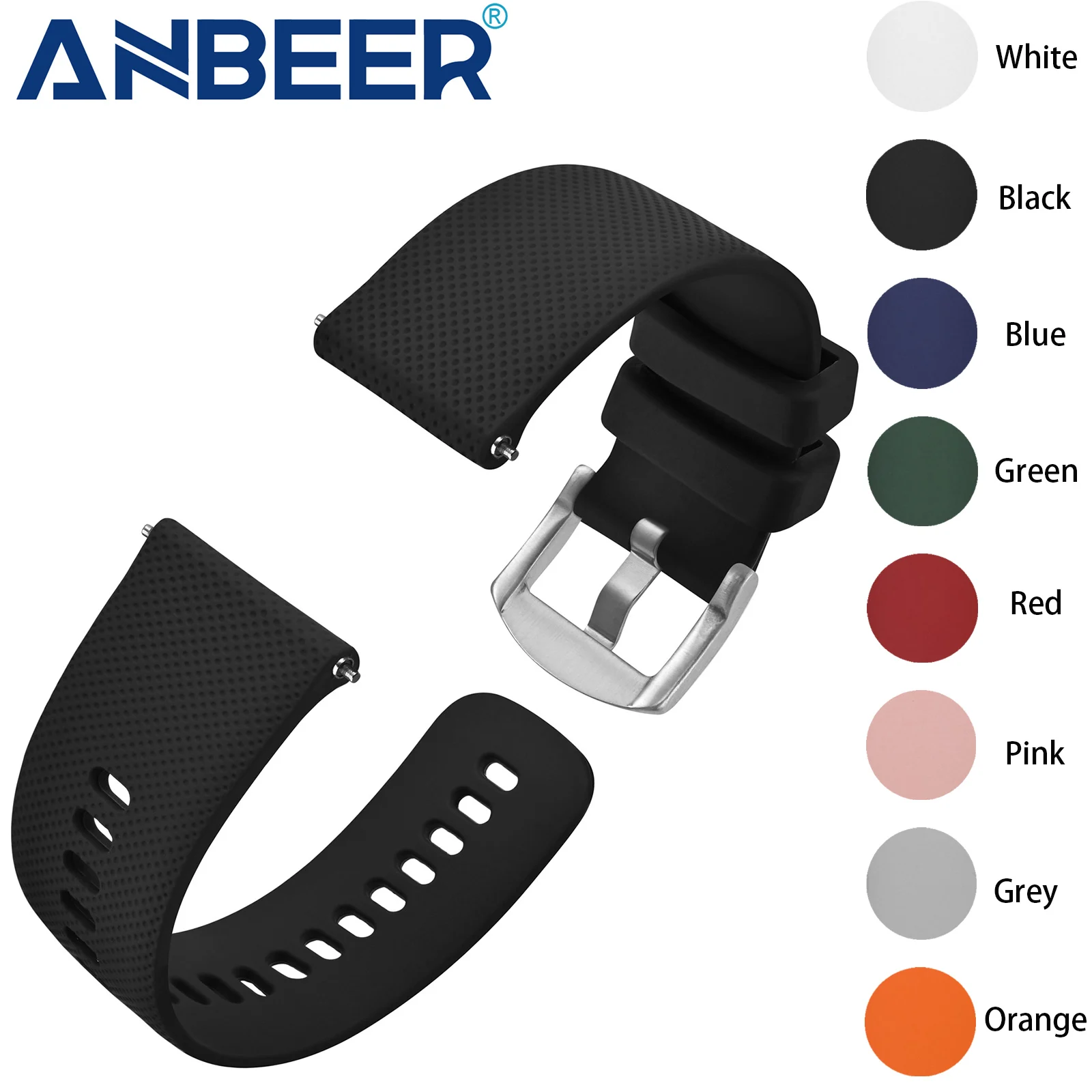 Anbeer Premium Silicone Watch Band Quick Release Rubber Watch Strap 16mm 18mm 20mm 22mm 24mm Ajustable and Repalce Watch Band