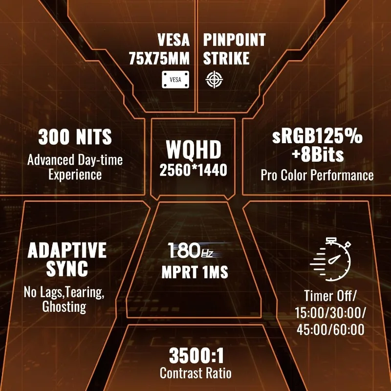 32-Inch Curved Gaming Monitor WQHD 2560 x 1440 180Hz Curved 1500R -1ms(OD), HDR, 300nits, sRGB 125%, DCI-P3 95%, FreeSync