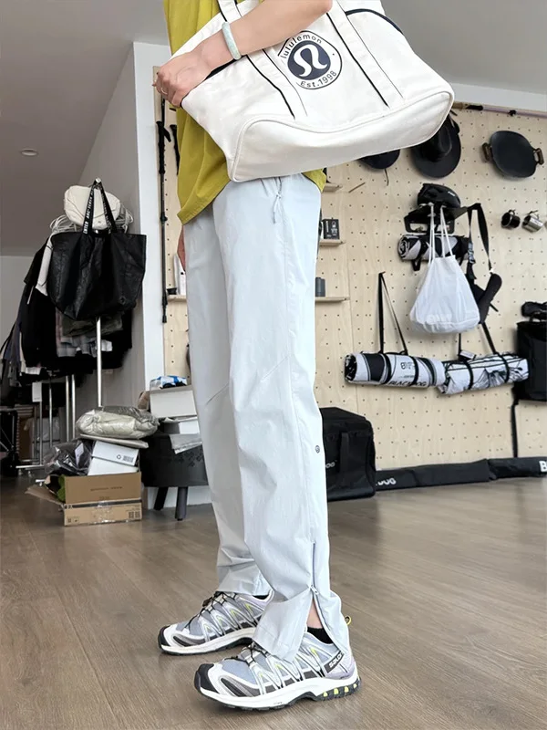 

Ice Silk Qui Dry Elastic Men's Sports Pants CleanFit Trendy All-Match Zipper Cuff Outdoor Summer Long Trousers Casual Pants
