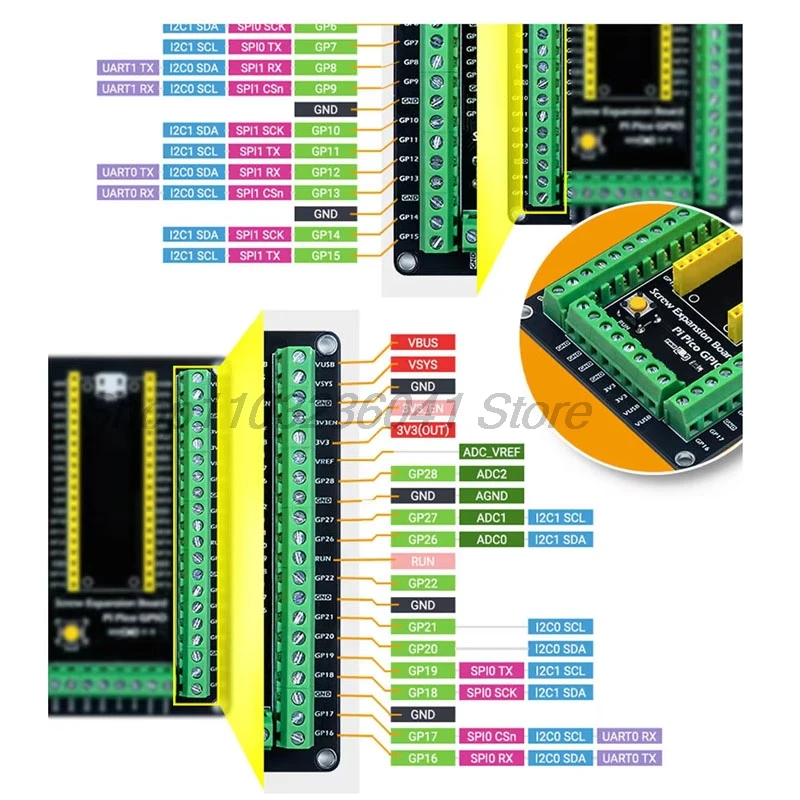 Terminal Blocks Shield GPIO Sensor Module for RPI Screw Expansion Board Pi Pico GIPO 40 Pin 3.3V/5V Port Complete