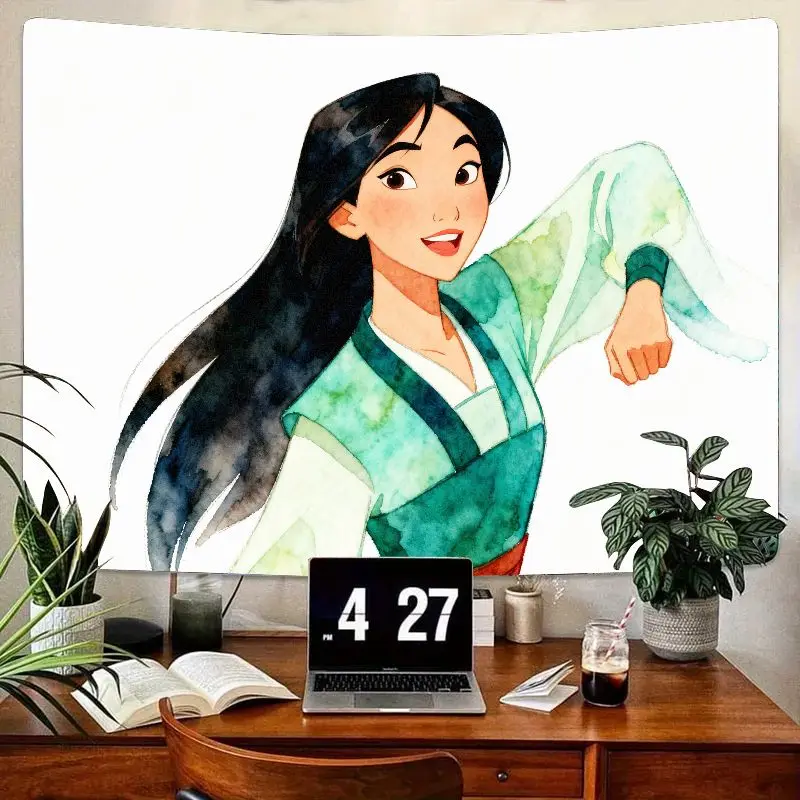 

1 шт. Disney Мулан акварельный гобелен принцесса настенное искусство современный полиэстер подвесной для гостиной спальни декор в общежитии подарок для девочки