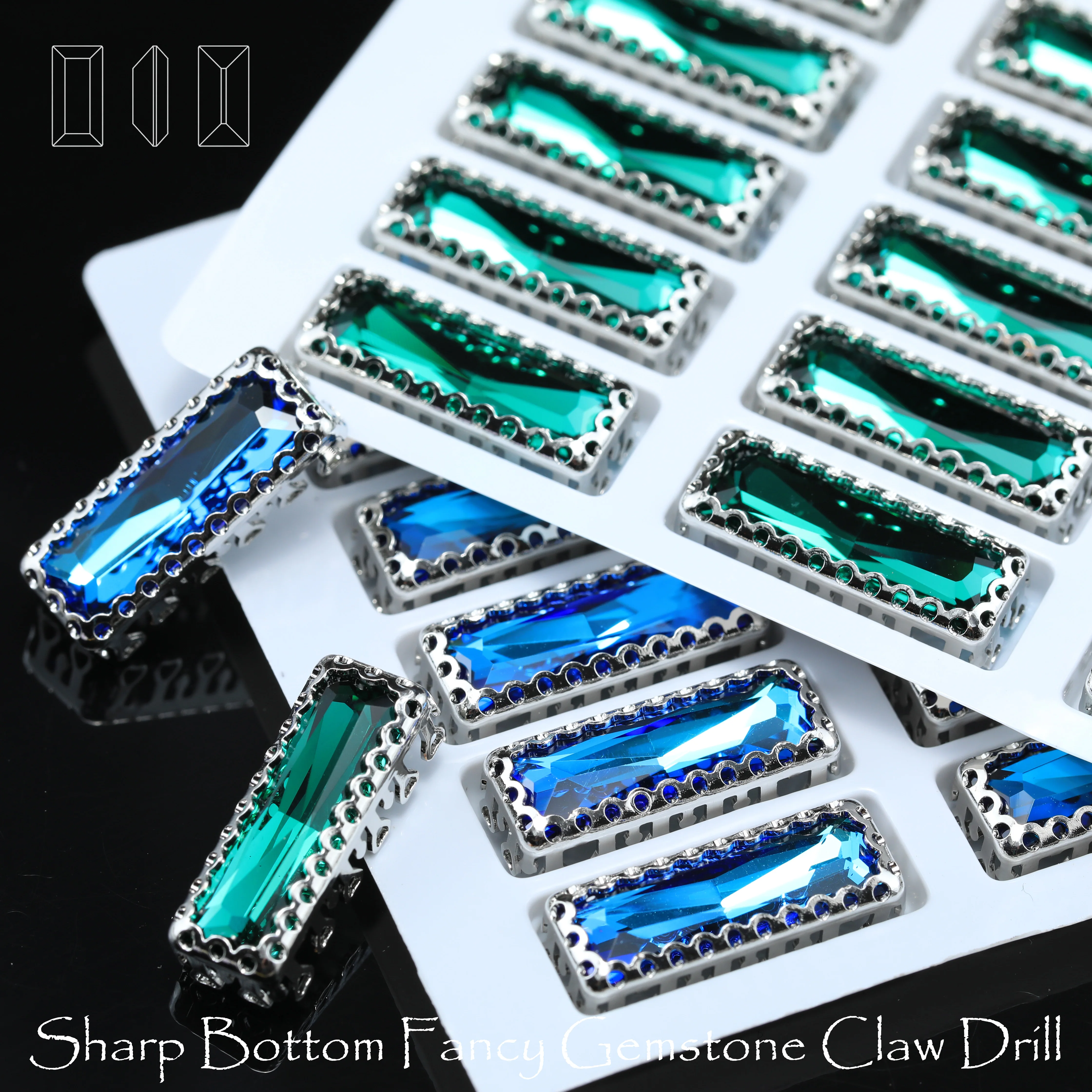 Glitzernde Strasssteine, Baguette-Glaskristalle, bunte Krallenfassung zum Aufnähen für Nageldesign, DIY-Handarbeiten, Bekleidungszubehör – Detail 4