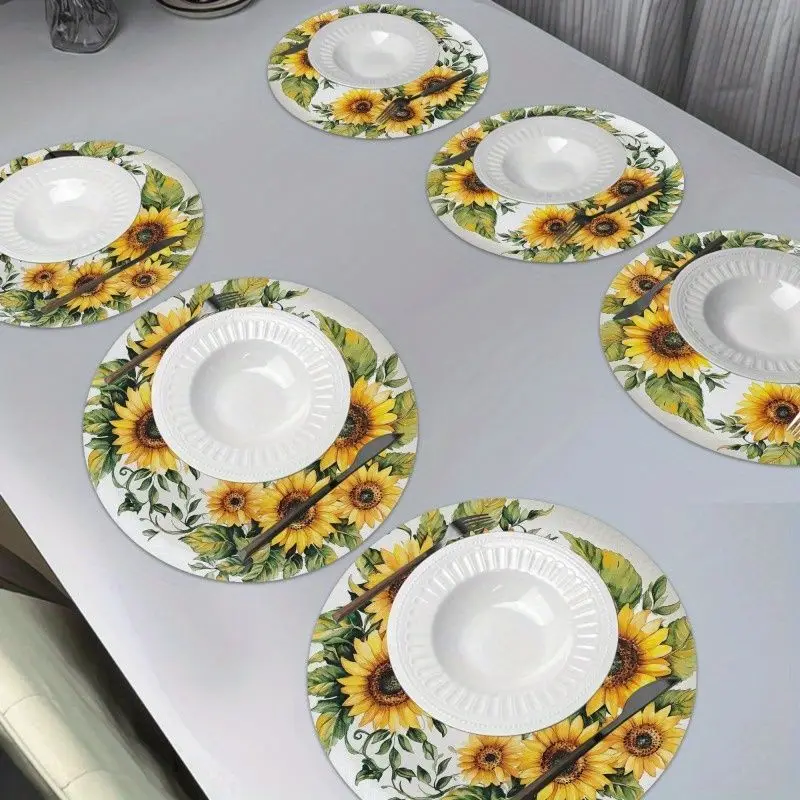 VIKAMA Watercolor Sunflower Green Leaf Vine Table Mat Thermal Insulation Fabric Table Mat Rural Healing Series Table Decoration